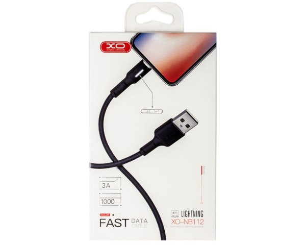 Кабель USB XO NB112 3.0A Quick Charge Led Light Lightning прорезиненный black