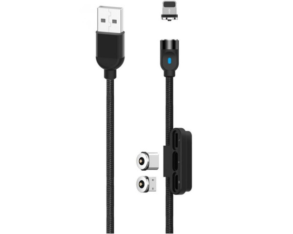 Кабель USB XO NB128 3в1 Magnetic Type-C+Micro+Lightning 1m black