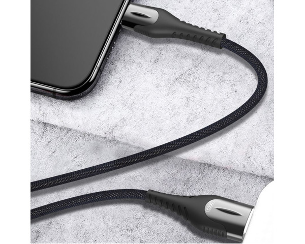 Кабель USB XO NB138 Quick Charge Led Light (підсвічування) Lightning тканинний dark green/grey