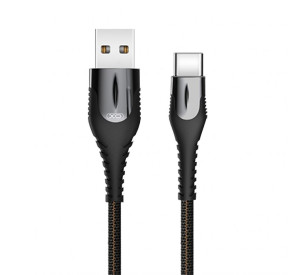 Кабель USB XO NB138 Quick Charge Led Light (підсвічування) Type-C тканинний black