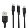 Кабель USB XO NB173 3в1 2.4A type-c+micro+lightning 1.2m тканинний black