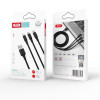 Кабель USB XO NB173 3в1 2.4A type-c+micro+lightning 1.2m тканинний black