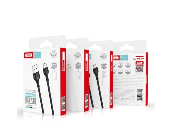 Кабель USB XO NB200 2.1A Quick Charge Type-C 1m прогумований black