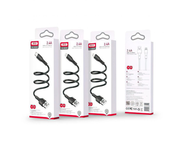 Кабель USB XO NB230 2.4A Quick Charge Micro 1m прогумований black