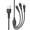 Кабель USB XO NB230 3в1 2.4A Quick Charge Type-C+Micro+Lightning 1m прогумований black