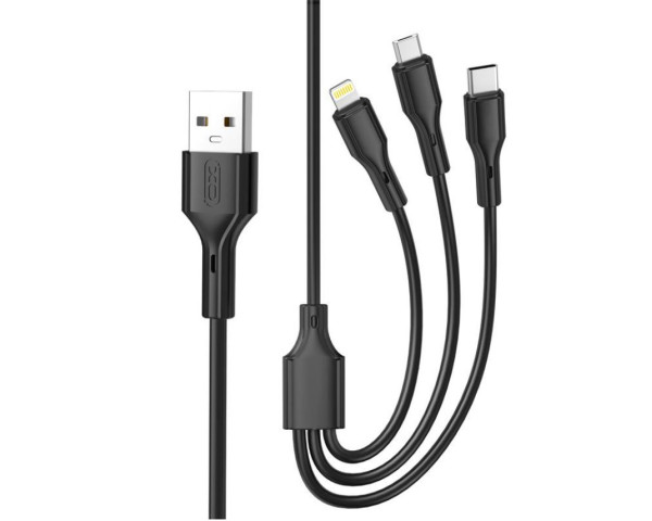 Кабель USB XO NB230 3в1 2.4A Quick Charge Type-C+Micro+Lightning 1m прогумований black