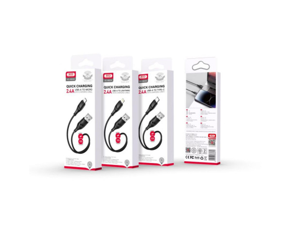 Кабель USB XO NB238 2.4A Lightning мягкий силиконовый black
