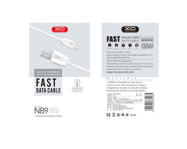 Кабель USB XO NB9 2.4A Quick Charge Micro прогумований white