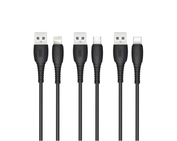 Кабель USB XO NB-P163 2.4A Quick Charge Lightning 1m прорезиненный black