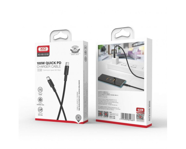 Кабель USB XO NB-Q199 PD 100W Type-C to Type-C тканинний black