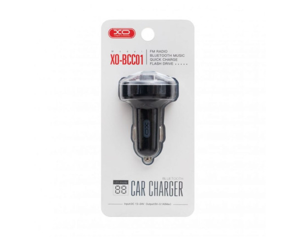 АЗУ XO BCC01 FM-модулятор 2USB/3.1A/LCD/Bluetooth/Fast charging/Flash drive black