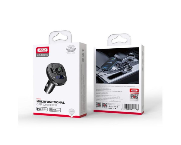 АЗП XO BCC05 FM-модулятор 2USB / 3A / LCD / Bluetooth / Fast charging / Flash drive / TF card black