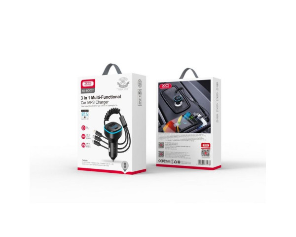 АЗУ XO BCC07 FM-модулятор 3.1A / PD / USB / LCD / Bluetooth / Fast charging / Flash drive / TF card + Lightning / Micro / Type-C black