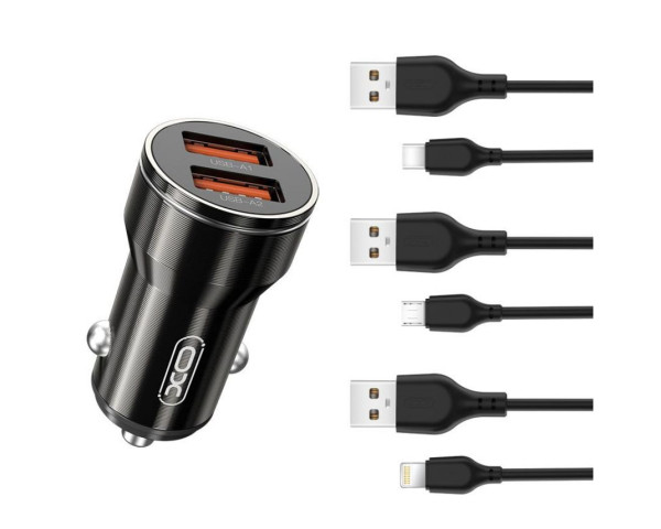 Автомобільний зарядний пристрій (адаптер) 2в1 XO CC48 2USB / 2.4A + Lightning black