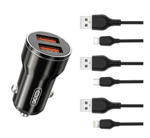 Автомобільний зарядний пристрій (адаптер) 2в1 XO CC48 2USB / 2.4A + Micro black