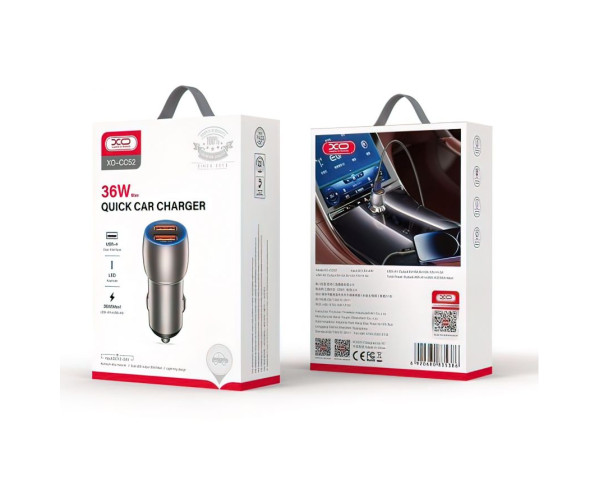 АЗП XO CC52 адаптер 2USB / QC3.0 / 36W metal grey