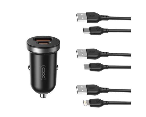 АЗП XO CC56 адаптер PD_3A / QC3.0_3A / 30W Max metal + Lightning black