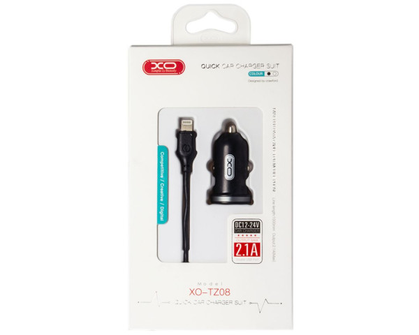 АЗП XO TZ08 адаптер 2USB / 2.1А + Lightning black