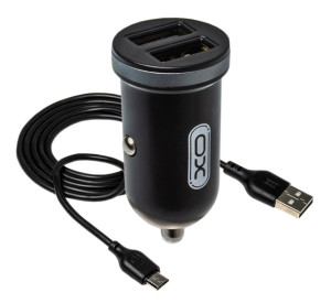 АЗП XO TZ08 адаптер 2USB / 2.1А + Micro black