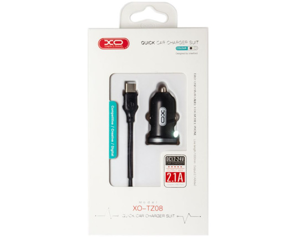 АЗП XO TZ08 адаптер 2USB / 2.1А + Type-C black