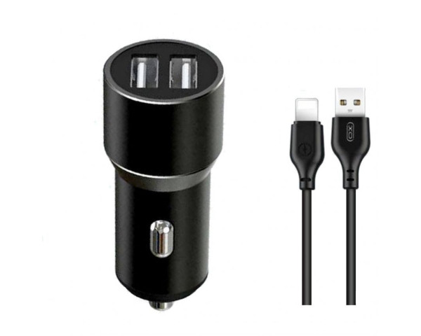 АЗП XO TZ09 адаптер 2USB / 2.4A / max 12W metal + Lightning black