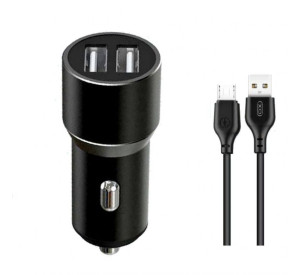 АЗП XO TZ09 адаптер 2USB / 2.4A / max 12W metal + Micro black