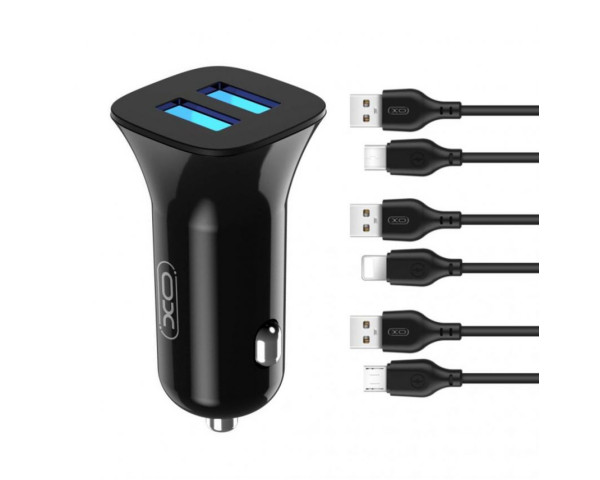 АЗУ XO TZ10 адаптер 2USB/2.4A/12W + Type-C black