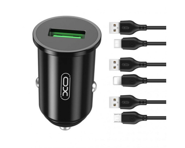 АЗП XO TZ12 адаптер 1USB / QC3.0 / 3A / 18W + Type-C black