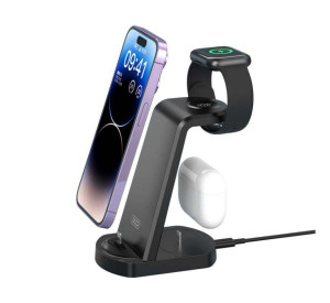 Бездротовий зарядний пристрій 3в1 XO WX035 15W (Apple Watch+iPhone+TWS) black