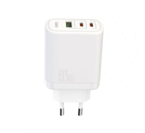 Мережевий зарядний пристрій XO CE04 адаптер Super Si 2xType-C_65W / QC_45W white (PD3.0, QC4+, QC3.0, FCP, MTK та ін.)