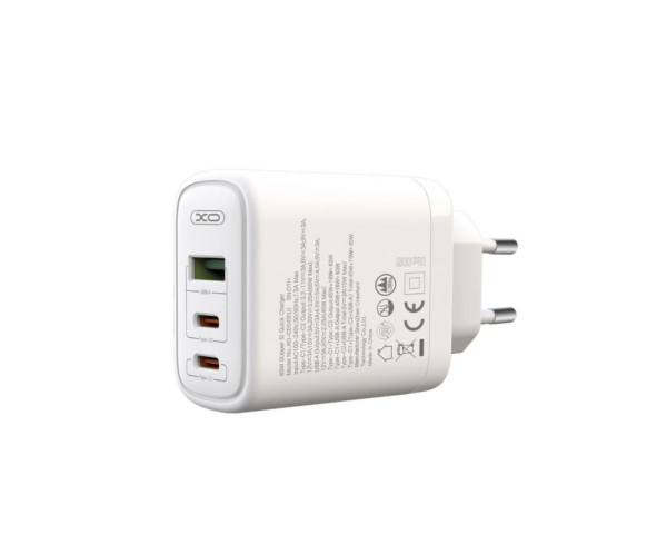 Мережевий зарядний пристрій XO CE04 адаптер Super Si 2xType-C_65W / QC_45W white (PD3.0, QC4+, QC3.0, FCP, MTK та ін.)