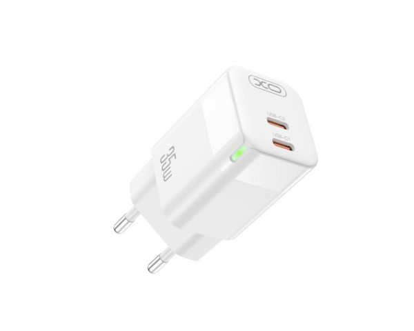 Мережевий зарядний пристрій XO CE07 адаптер 2*PD_35W GaN-Technology з LED-індикатором white