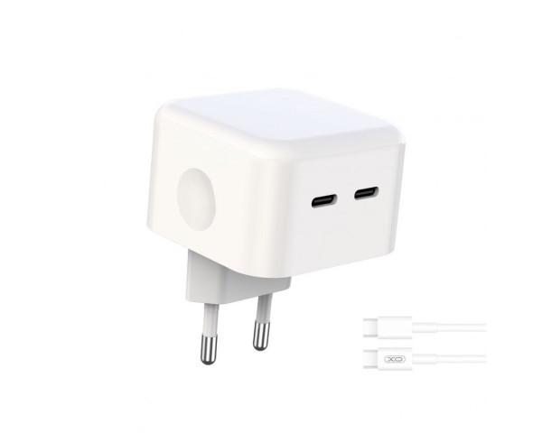 Мережевий зарядний пристрій XO L102 адаптер 2*PD 35W + Type-C to Type-C white
