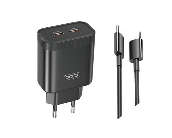 Сетевое зарядное устройство XO L105 адаптер 2*PD 35W + Type-C to Type-C black