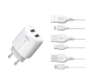 Мережевий зарядний пристрій XO L111 адаптер 2USB / 2.4А з LED-індикатором + Lightning white