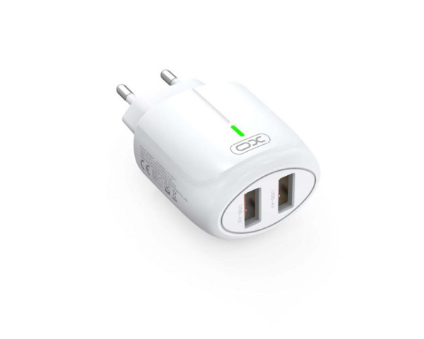 Мережевий зарядний пристрій XO L111 адаптер 2USB / 2.4А з LED-індикатором + Micro white