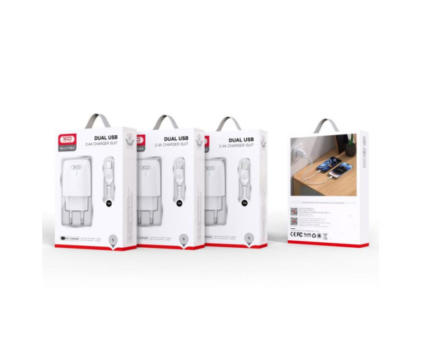 Мережевий зарядний пристрій XO L111 адаптер 2USB / 2.4А з LED-індикатором + Micro white