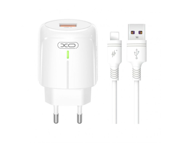Мережевий зарядний пристрій XO L112 адаптер 1USB / QC3.0 / 18W з LED-індикатором + Lightning white