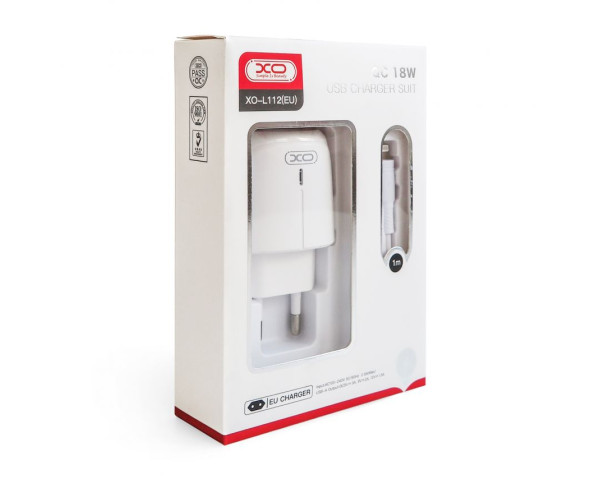 Мережевий зарядний пристрій XO L112 адаптер 1USB / QC3.0 / 18W з LED-індикатором + Lightning white