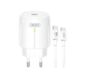Сетевое зарядное устройство XO L113 адаптер PD_20W с LED-индикатором + Type-C to Type-C white