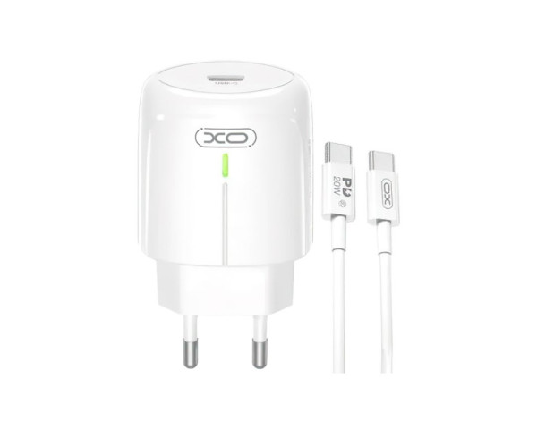 Сетевое зарядное устройство XO L113 адаптер PD_20W с LED-индикатором + Type-C to Type-C white
