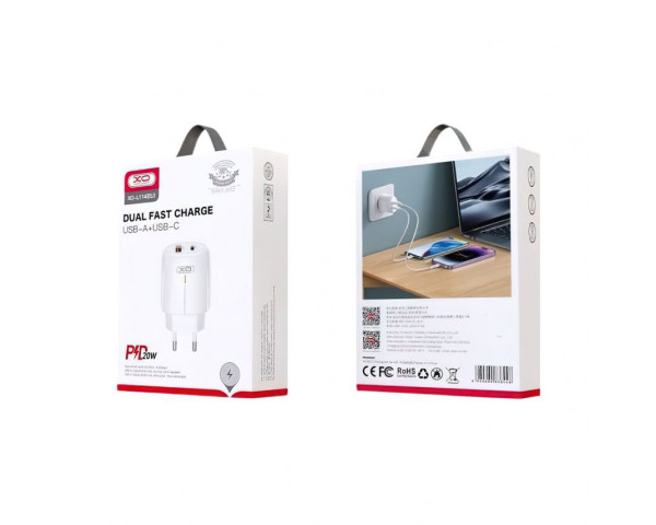 Сетевое зарядное устройство XO L114 адаптер PD_20W/QC_18W с LED-индикатором white