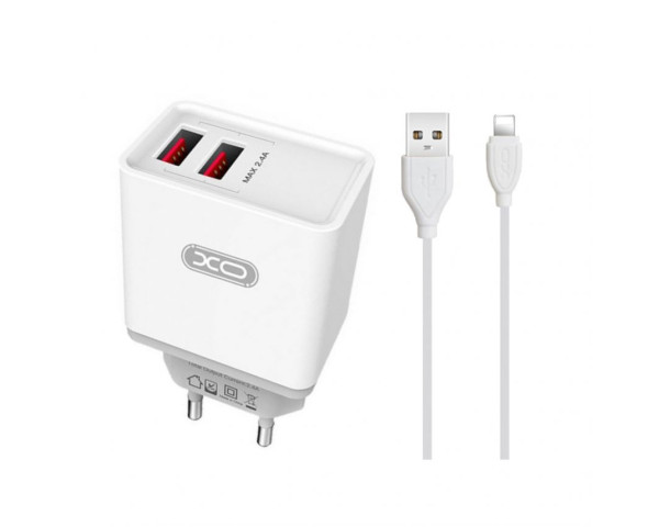 Сетевое зарядное устройство XO L31 адаптер 2USB/2.4А/Fast charger + Lightning white