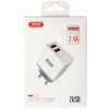Мережевий зарядний пристрій XO L31 адаптер 2USB / 2.4А / Fast charger white