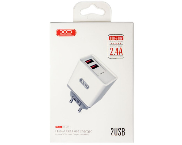 Мережевий зарядний пристрій XO L31 адаптер 2USB / 2.4А / Fast charger white