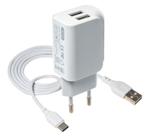 Мережевий зарядний пристрій XO L35D адаптер 2USB / 2.1А + Type-C white
