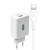 Мережевий зарядний пристрій XO L36 адаптер 1USB / QC3.0 / 3А + Type-C white
