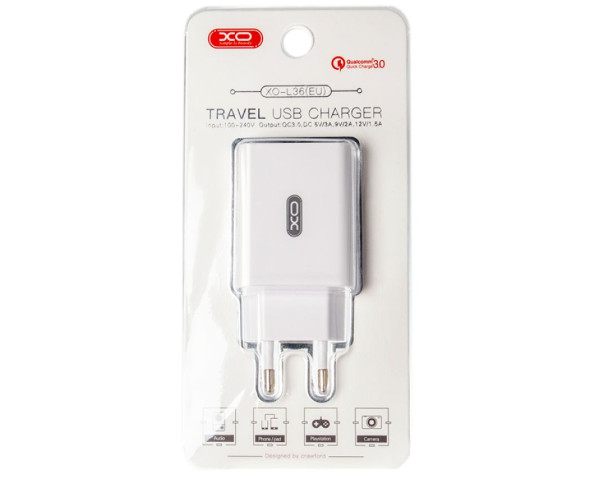Мережевий зарядний пристрій XO L36 адаптер 1USB / QC3.0 / 3А white