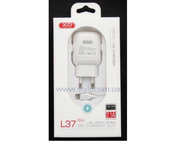 Мережевий зарядний пристрій (адаптер) 2в1 XO L37 1USB / 2.1A + Lightning white