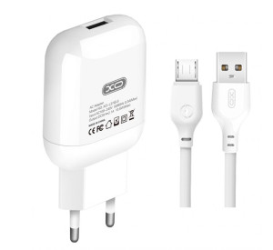 Мережевий зарядний пристрій (адаптер) 2в1 XO L37 1USB / 2.1A + Micro white